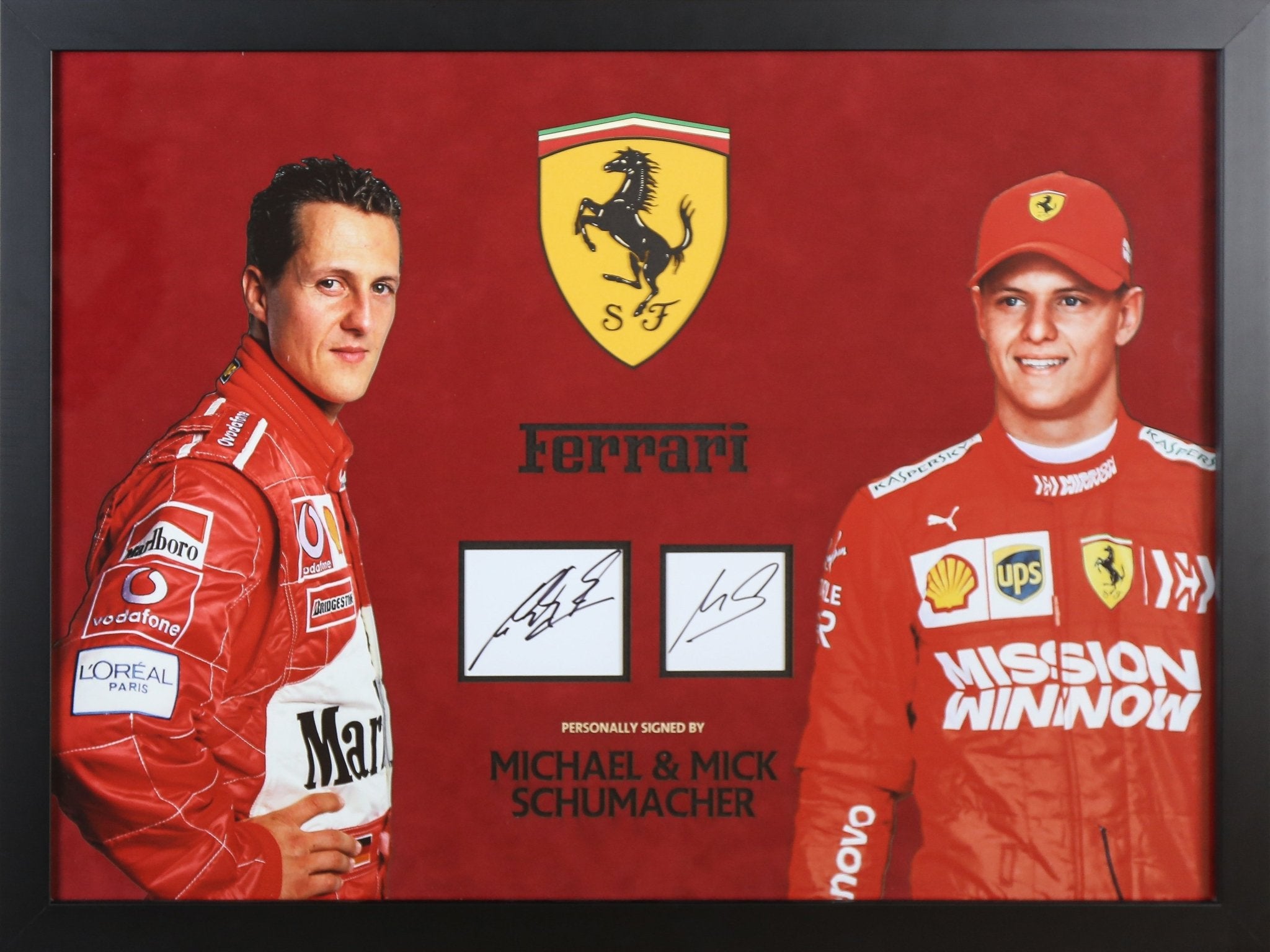 Michael and Mick Schumacher Signed Whitecard Framed Display - Memorabilia Framers Shop